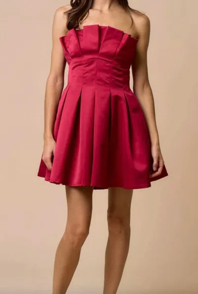 Lalavon Pleated Fit And Flare Mini Dress In Red