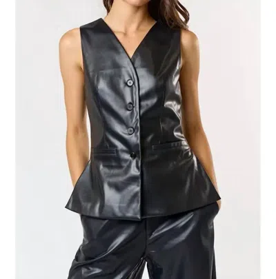 Lalavon Pu Leather Side Slit Tailored Vest In Black