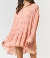 Lalavon Rebecca Chiffon Textured Shirt Mini Dress In Peach In Pink