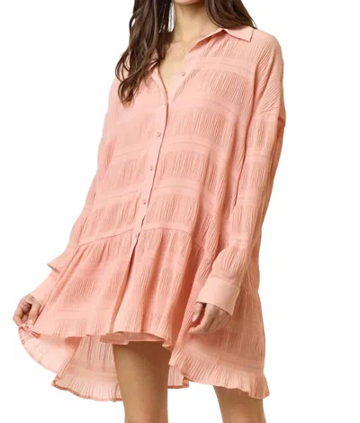 Lalavon Rebecca Chiffon Textured Shirt Mini Dress In Peach In Pink