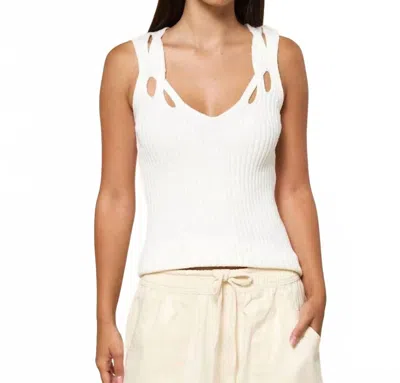 Lalavon Ribbed Cut Out Strap Knit Tank Top In Cream In White