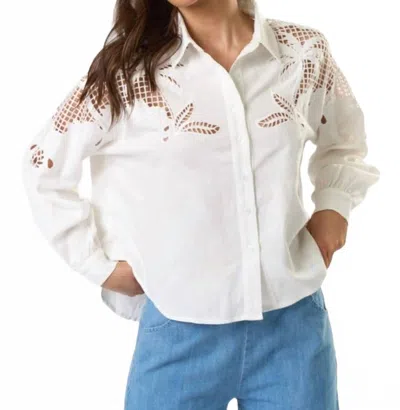 Lalavon Rosé Button Down Long Sleeve Top In White