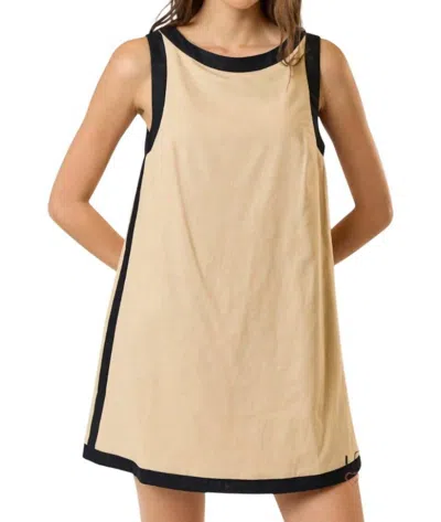 Lalavon Roselyn Contrast Detail Boat Neck Sleeveless Mini Dress In Taupe