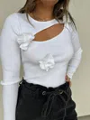 Lalavon Rosette Detail Cutout Sweater In White In White