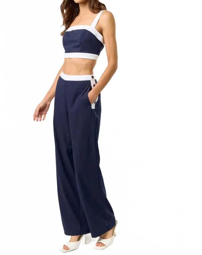 Lalavon Sail Away Contrast Linen Set In Navy/white In Blue