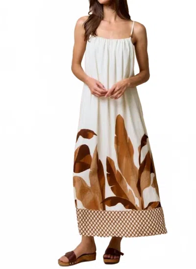 Lalavon Sarai Strappy Leaf Print Maxi Dress In Off White/rust In Multi
