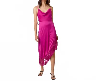 Lalavon Satin Fringe Bow Tie Back Dress In Fuchsia In Pink