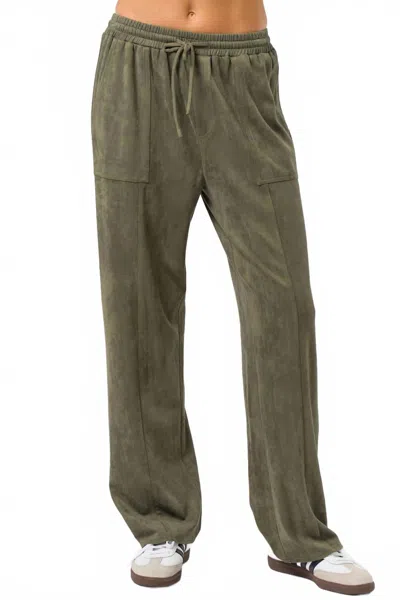 Lalavon Saylor Suede Straight Pants In Olive In Green