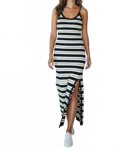 Lalavon Scallop Trim Sweater Midi Dress In Black White In Multi