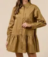 Lalavon Scalloped Trim Button Up Mini Dress In Brown In Brown