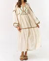 Lalavon Scandi Style Embroidered Maxi Dress In Beige In Neutral
