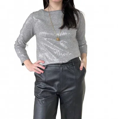 Lalavon Shine Bright Sequin Knit Top In Grey In Gray