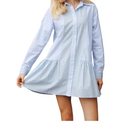 Lalavon Celeste Contrast Stripe Shirt Dress In Sky Blue