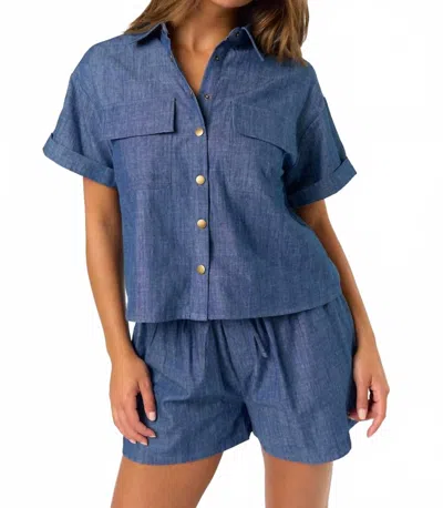 Lalavon Short Sleeve Denim Top In Blue