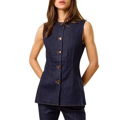 Lalavon Sleeveless Button-down Top In Dark Denim In Blue