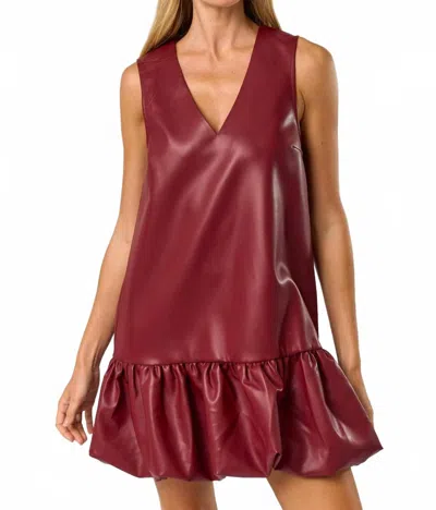 Lalavon Sleeveless Faux Leather Bubble Mini Dress In Burgundy In Red