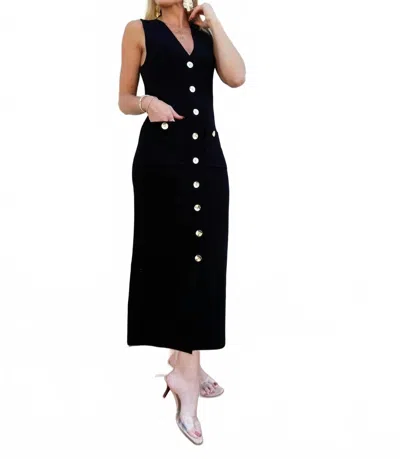 Lalavon Sleeveless Sweater Button Down Maxi Dress In Black