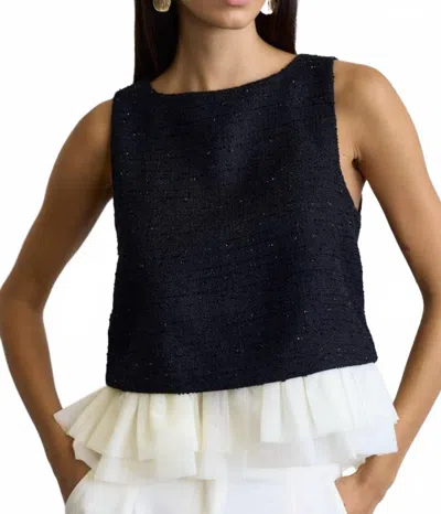 Lalavon Sleeveless Tank With Ruffle Detail In Black In Blue