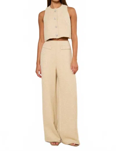 Lalavon Sleeveless Tweed Vest And Long Pants Set In Beige In Brown