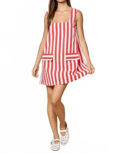 Lalavon Square Neck Summer Stripe Mini Dress In Red