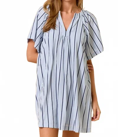Lalavon Stacy Striped Deep V-neck Mini Dress In Light Blue
