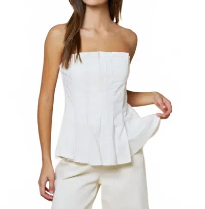 Lalavon Strapless Pleated Peplum Top In White