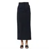 Lalavon Stretch Back Slit Maxi Skirt In Black In Black