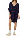 Lalavon Stripe V-neck Sweater Mini Dress In Dark Navy/dark Red In Multi
