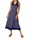 Lalavon Striped Sleeveless Ribbed Midi Dress In Navy Blue In Blue