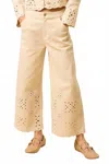 Lalavon Sundrenched Eyelet Trouser Pants In Beige In Brown