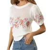 Lalavon Susan Puff Sleeve Floral Embroidered Crochet Top In Off-white