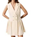 Lalavon Tabitha Boucle Tweed Collared Button Mini Dress In Ivory