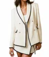 Lalavon Teresa Contrast Boucle Double Button Blazer In Ivory In Multi