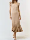LALAVON THE AFTERGLOW PLATED KNIT DRESS IN SAND