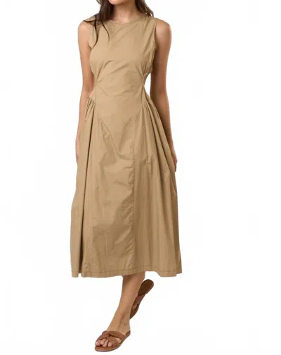 Lalavon The Florence Cotton Cut Out Midi Dress In Tan In Neutral
