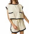 Lalavon Tweed Boxy Top In Black + Cream In Neutral