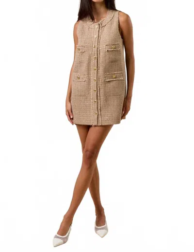 Lalavon Tweed Sleeveless Dress In Beige In Brown