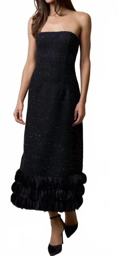 Lalavon Tweed Strapless Dress With Trim In Black