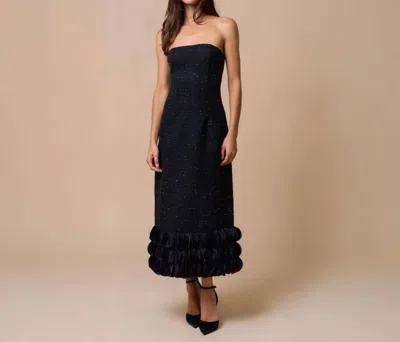 Lalavon Tweed Strapless Maxi Dress In Black