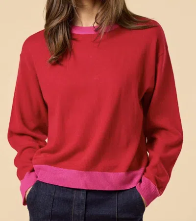 Lalavon Two Tone Trim Sweater In Red