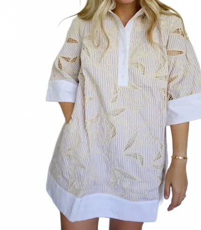 Lalavon Women's Brianne Floral Embroidery Contrast Shirt Dress In Tan In Multi