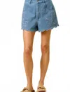 Lalavon Women's Delight In The Day Laser Cut Shorts In Denim In Blue