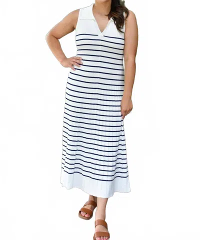 Lalavon Women's Lily Stripe Midi Sweater Dress In Off White-navy In Multi