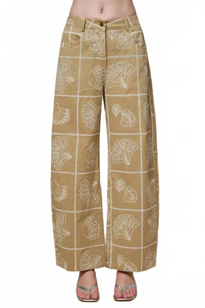 Lalavon Women's Sea Motif Barrel Pants In Beige In Neutral