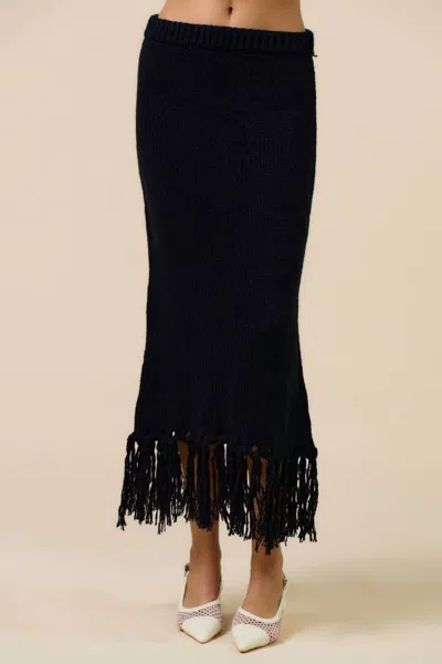 Lalavon Women's Tassel Trim Knit Skirt In Black
