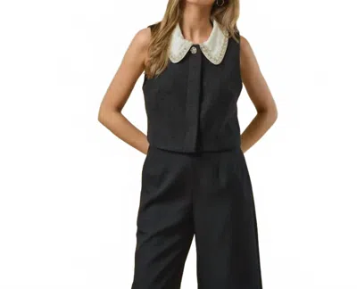 Lalavon Women's The Beaded Collar Tweed Top In Black