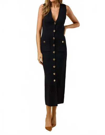 Lalavon Zera Sleeveless Sweater Button Down Maxi Dress In Black