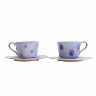 Lali Design Studio Blue Aqua Dot-heart Porcelain Coffee Cup And Saucer Set Of Two