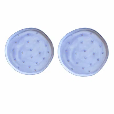 Lali Design Studio Blue Aqua Heart Porcelain Dessert Plates Set Of Two With Gold Detail