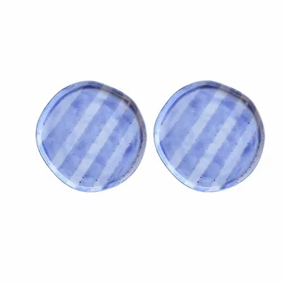 Lali Design Studio Blue Aqua Line Porcelain Dessert Plates Set Of Two With Gold Detail